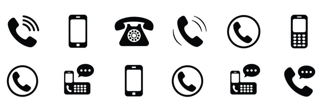 phone icon set featuring chat bubble icon, telephone call sign, contact icon phone mobile call, contact us symbol, cell phone pictogram, clean vector illustration for ui design.