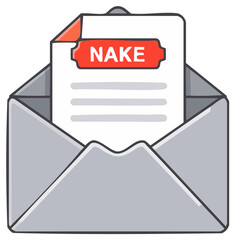 Cartoon email with important message, document with redacted text inside