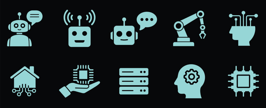Artificial intelligence and robotics concept icons depicting modern technology advancements