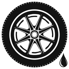 Obraz premium Car Tire and Oil Drop Black Silhouette Simple Automotive Maintenance Icon