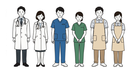 Medical and welfare professionals group illustration set