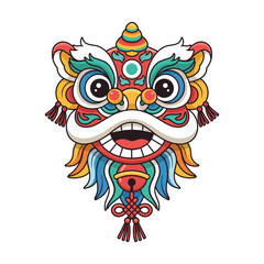 Chinese Lion Dance Head Colorful Traditional Festival, Vector Illustration