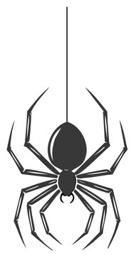 Silhouette of a spider hanging from a string, minimalist design