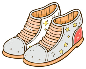 Cute Cartoon Illustration of Children's Starry Shoes, Artistic Fashion Design