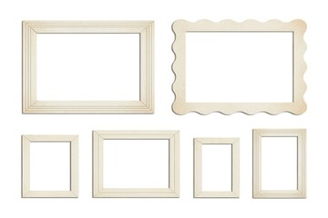 Collection of empty picture frames in beige color