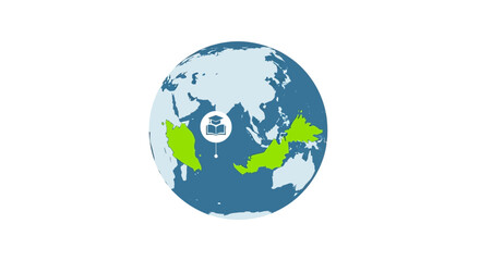 World map illustration highlighting Malaysia and Peru with green color