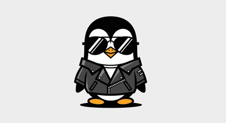 Cartoon penguin in sunglasses and leather jacket © Lapulapu
