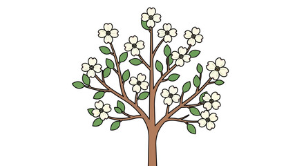 Obraz premium Simple cartoon illustration of a blossoming tree with white flowers