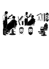Traditional Barber Shop Silhouette, Male Grooming with Straight Razor, Professional Hair Stylist and Mens Beauty Culture Vector Design