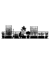 Obraz premium Urban Rooftop Gardening Silhouette, Person Planting Sapling in City, Sustainable Agriculture and Green Lifestyle Concept Vector