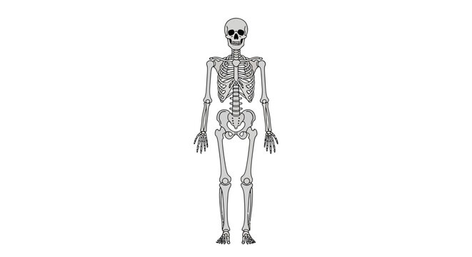 Detailed human skeleton illustration in anatomical front view