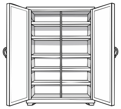 Open empty wooden cabinet with shelves, illustration, storage solution, home interior