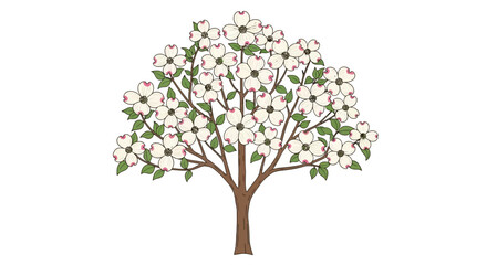 Obraz premium Illustration of a blossoming tree with white flowers on a white background