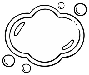 Simple cloud outline with various size bubbles and thin black stroke style illustration