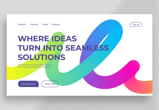 Modern Landing Page Design with Abstract Squiggle Gradient Shape