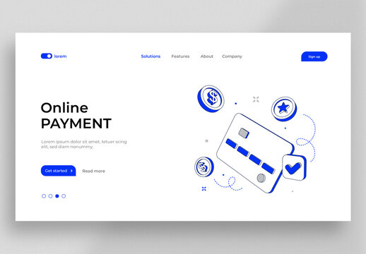 Online Payment Services Landing Page with Credit Card and Coins