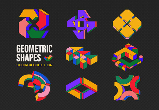 Geometric Shapes Collection with Abstract Isometric Forms