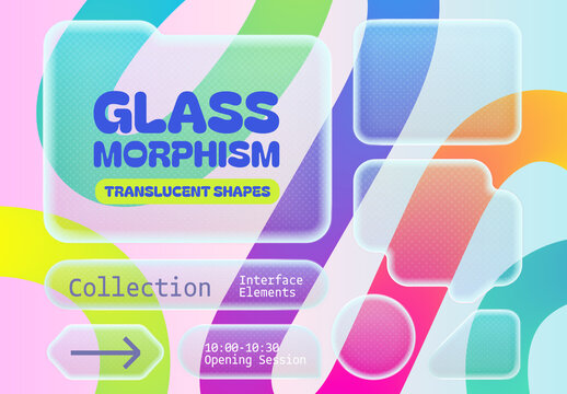 Glassmorphism Interface Design Elements with Translucent Shapes