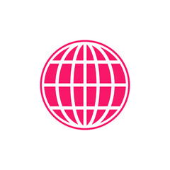 Pink globe icon isolated on transparent background