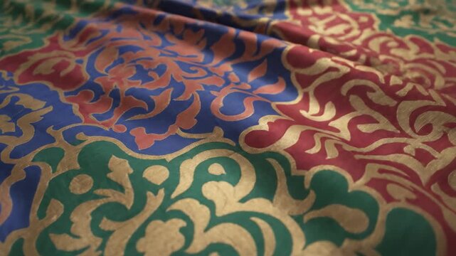 Intricate Fabric Design - A Colorful Textile with Swirling Patterns.