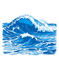 powerful stormy ocean waves, ideal for nautical, marine, or retro-themed design projects sketch engraving generative ai vector illustration. Scratch board imitation. Color image.