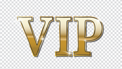 Shiny golden VIP text effect on a transparent background for special access or events
