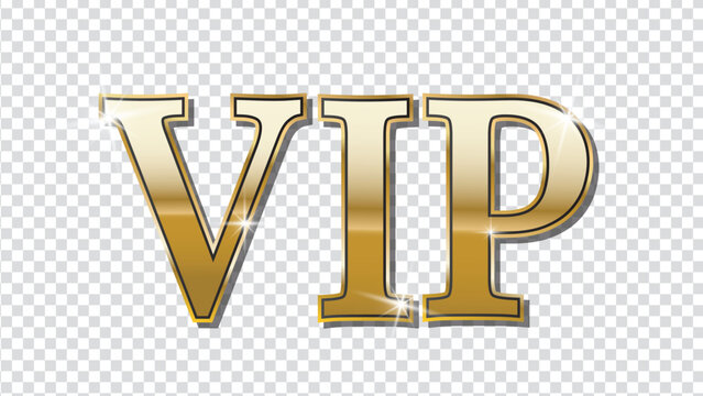 Shiny golden VIP text effect on a transparent background for special access or events