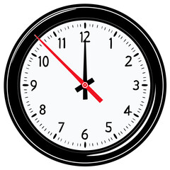 Simple Round Wall Clock Showing Time With Red Second Hand and Black Minute and Hour Hands