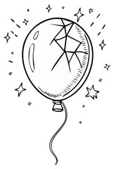 Cartoon Balloon with Cracks and Stars in Black and White