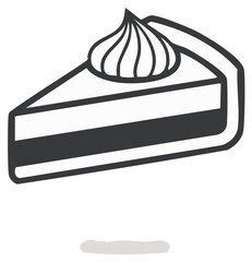Slice of cake with cream topping, dessert vector illustration.
