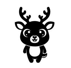 P Cute kawaii baby deer character black silhouette cartoon mascot illustration