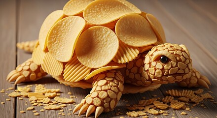 Creative Food Art: Turtle Sculpted Entirely from Rippled Potato Chips