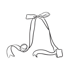 Hand drawn long ribbon bow line art vector