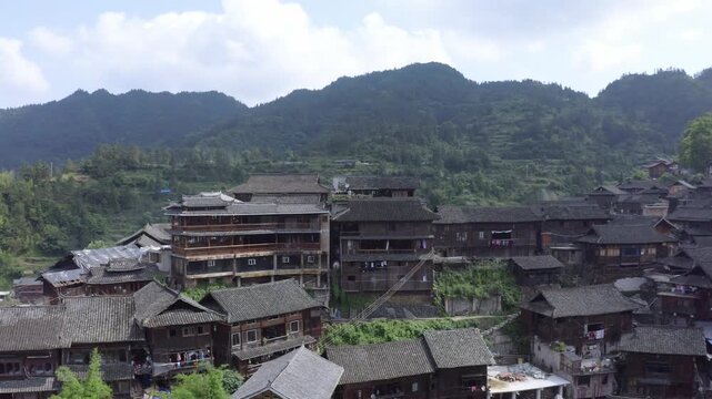 An aerial view of Miao villages in Guizhou, China.