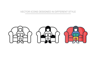 Sedentary Lifestyle icon set in different style with white background illustration