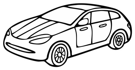 Obraz premium Modern Hatchback Car Outline Drawing Simple Transportation Vector Art