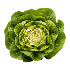 Fresh butter lettuce rosette with water droplets on transparent background