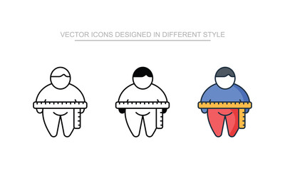 Waist Measurement icon set in different style with white background illustration