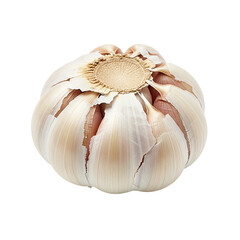 Fresh whole garlic bulb isolated and ready for cooking on transparent background