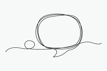 Continuous one line drawing of speech bubble, Black and white graphics vector minimalist linear illustration made of single line
