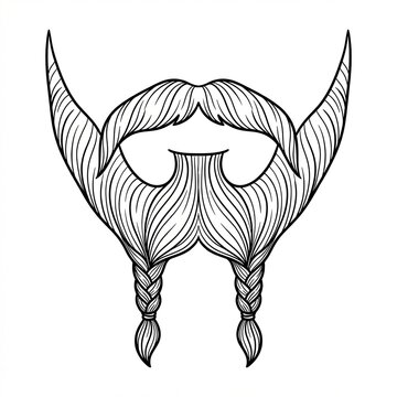 Sparrow beard style front view. Braided goatee with mustache vector.