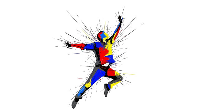 Abstract colorful figure jumping with dynamic lines