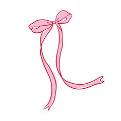 Hand drawn long bow vetcor. Cute pink bow coquette style vector