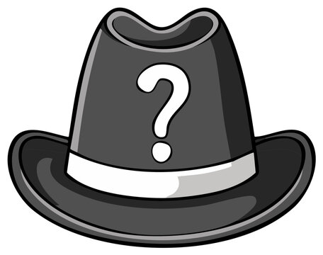 Mystery Hat Illustration with Question Mark Symbol on White