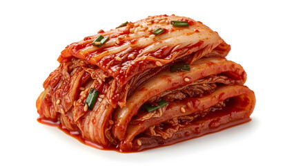 Obraz premium Traditional Korean fermented napa cabbage with spicy red chili seasoning, fresh and vibrant