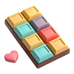 Obraz premium Sweet Chocolate Bar Featuring Colorful Squares and a Charming Pink Heart