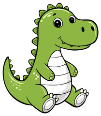 Fototapeta premium Cartoon dinosaur smiling sitting pose, cheerful reptilian illustration.