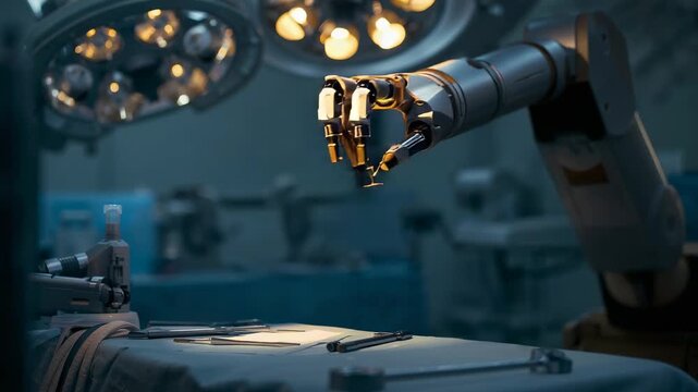 Receiving control signal, robotic arm aligning fingers and grasping implant for use on sterile tray