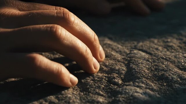 Person Touching Stone Surface Footage Video, Close-up Hand on Rock Texture