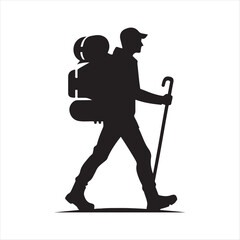 hiking man vector silhouette clip art logo design illustration